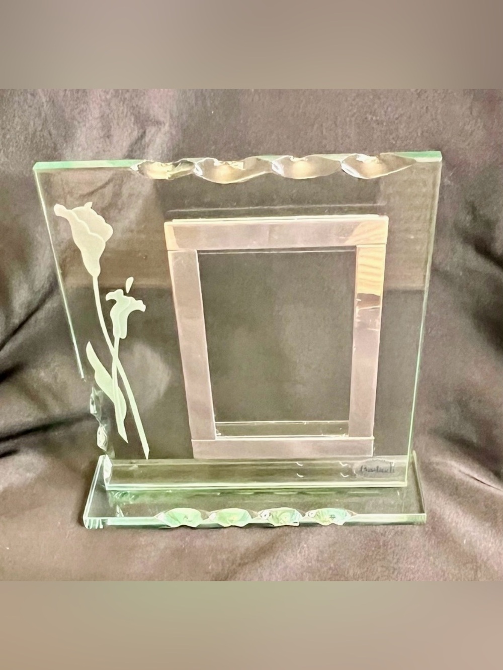Badash Crystal Lucerne Calla Lily Etched Glass Picture Frame 9” Handmade Formal